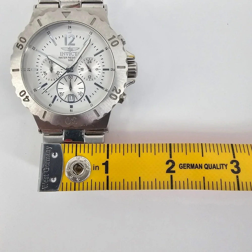 Invicta Watch Mens Silver 1265 Chronograph Stainless Steel White Dial Sport